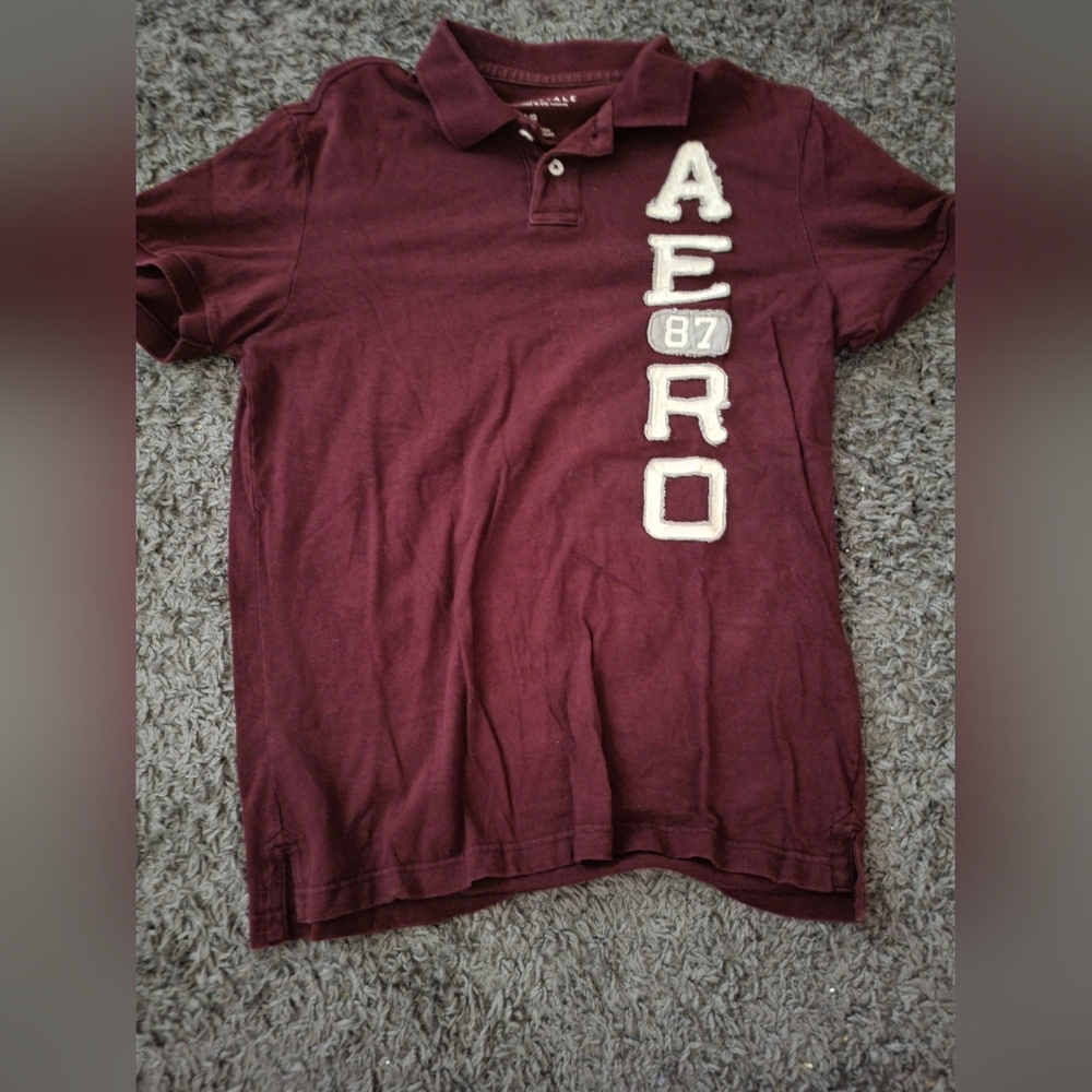 Areopostale Mens Polo Size Large Short Sleeve Shirt Burgundy Cotton Vintage